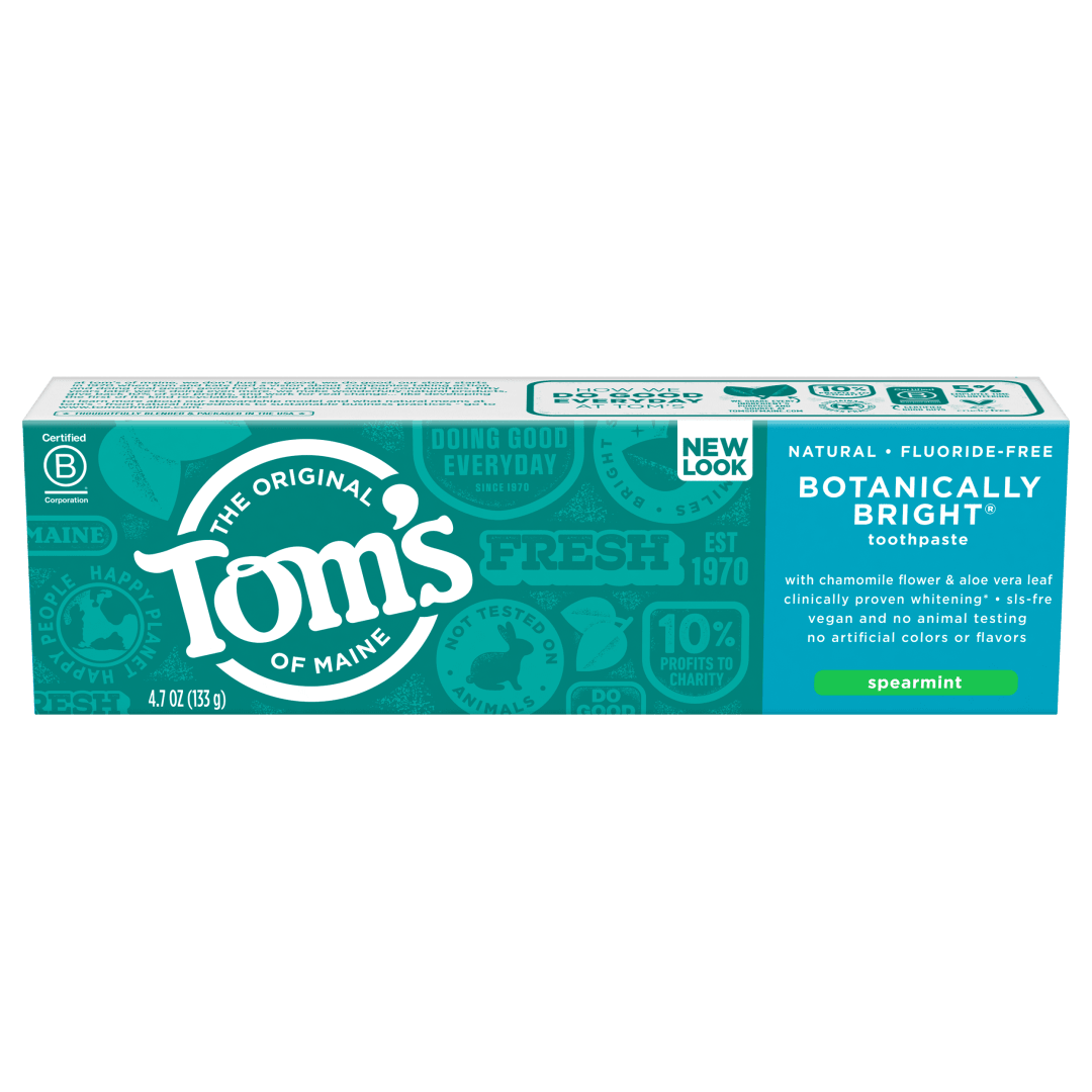Tom's of Maine Fluoride-Free Botanically Bright Toothpaste, Natural Toothpaste, Whitening Toothpaste, Spearmint, 4.7 Ounce, 6-Pack