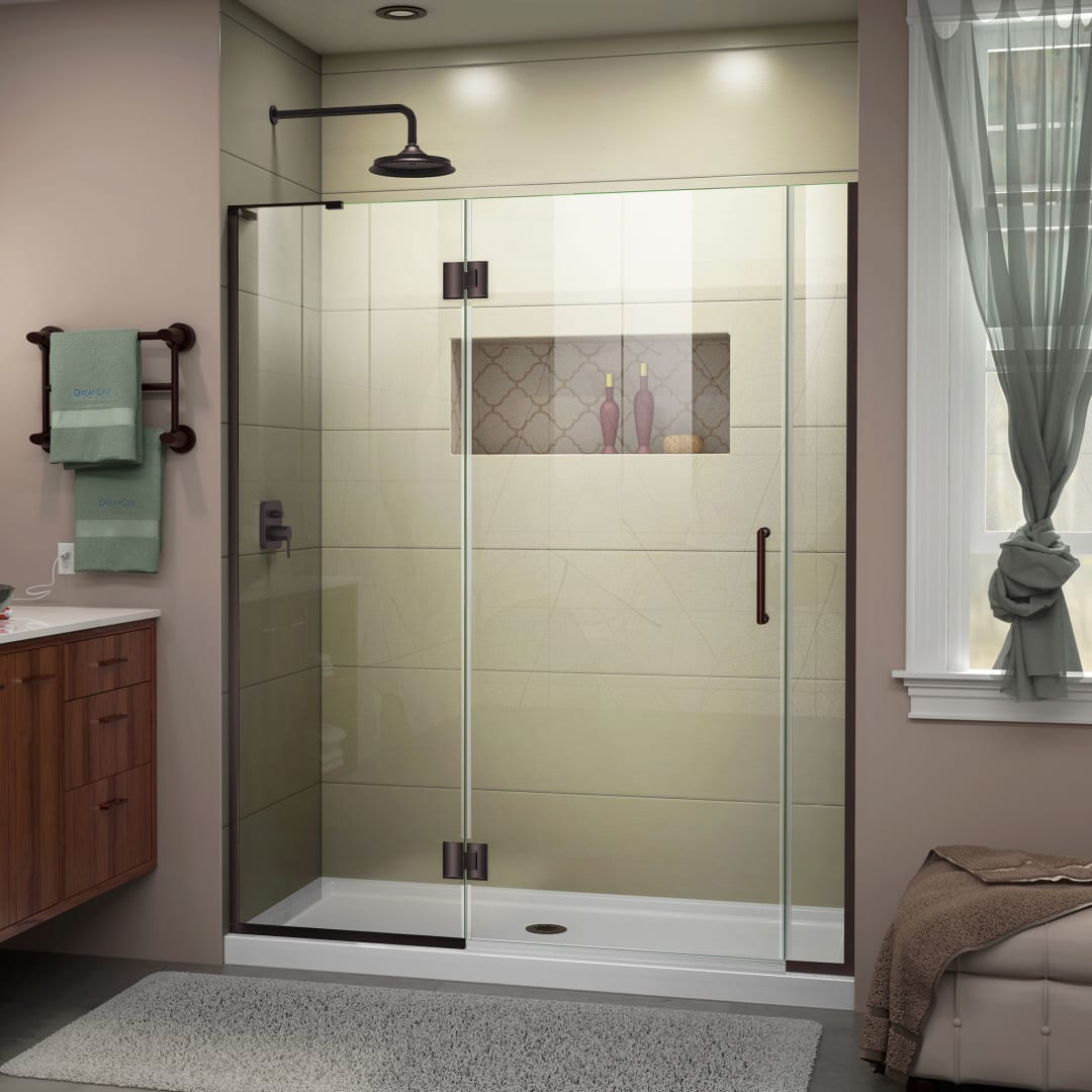 DreamLine Unidoor-X 57 1/2 - 58 inch W x 72 inch H Frameless Hinged Shower Door in Oil Rubbed Bronze - Left Wall Installation