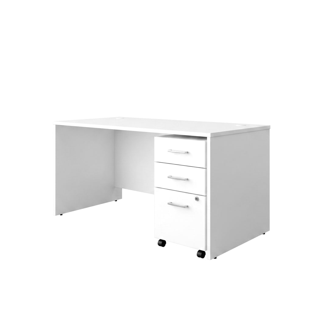 Cornerstone 59.5"W x 29.25"D Executive Desk with 3-Drawer Mobile Pedestal, White