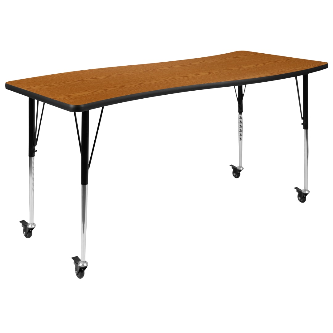 Wren Mobile 26"W x 60"L Rectangle Wave Flexible Collaborative Oak Laminate Activity Table - Standard Height Adjust Legs