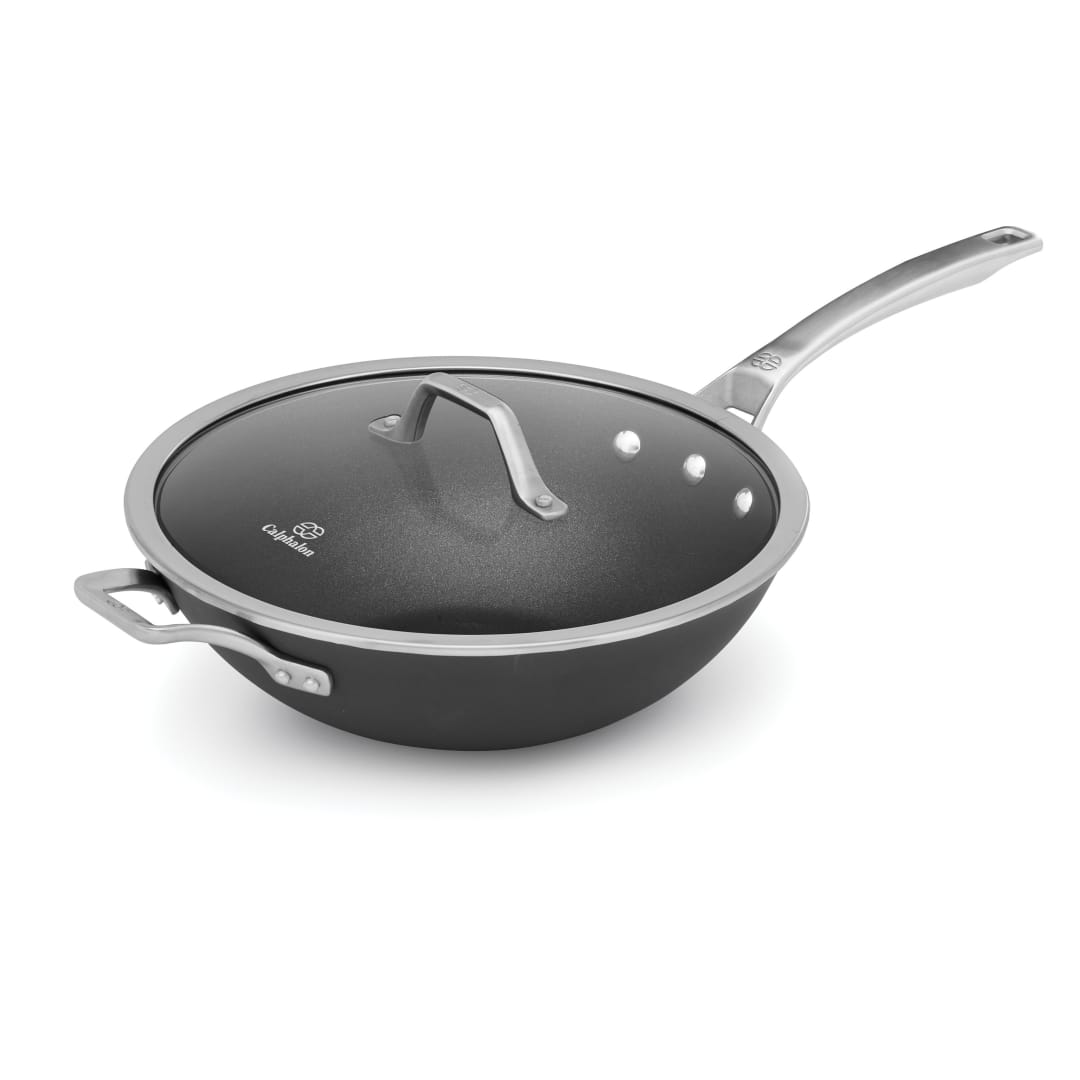Calphalon® Signature™ Hard-Anodized Nonstick 12-Inch Flat-Bottom Wok with Cover