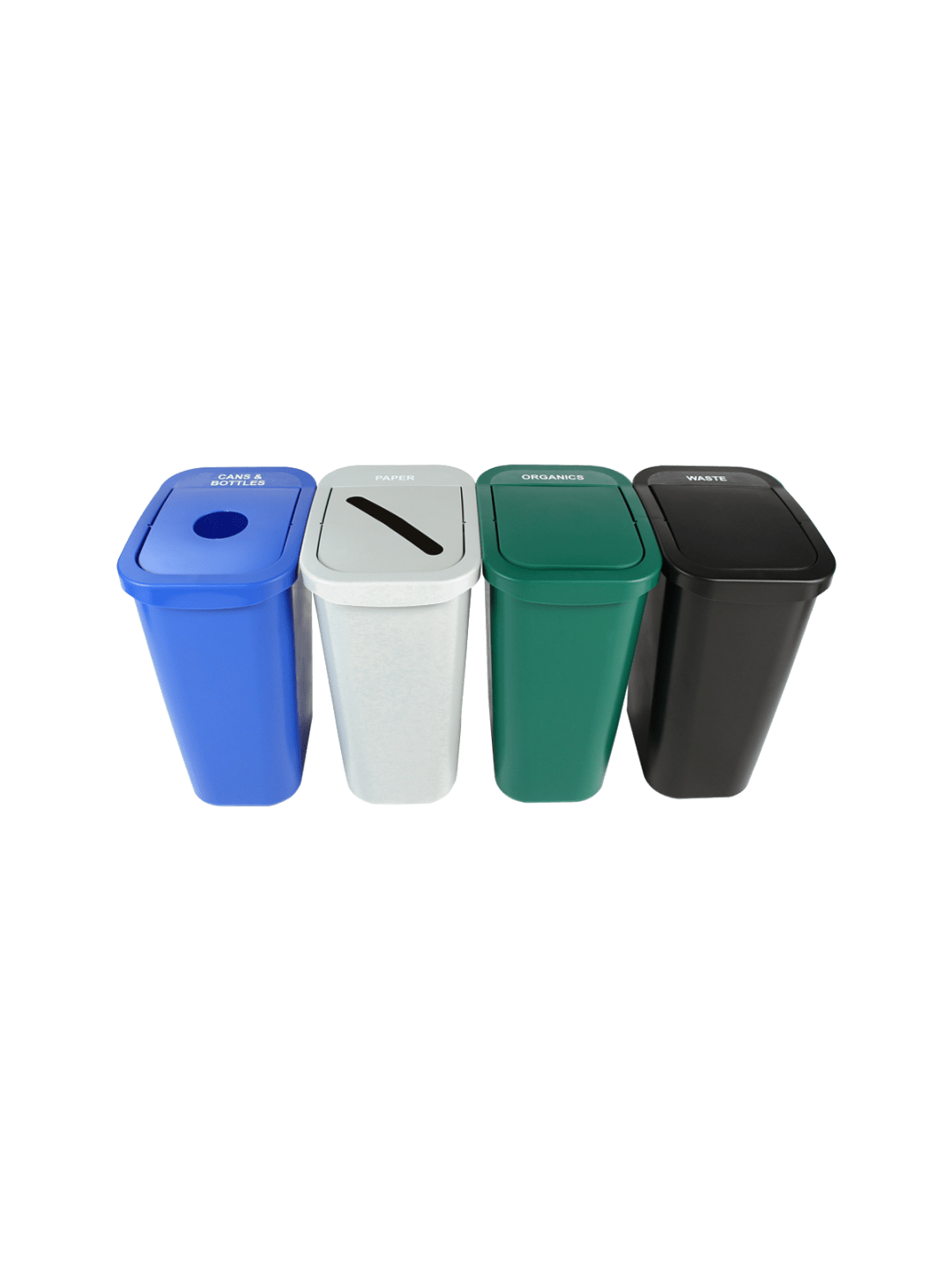  BILLI BOX - Quad - Kit - 10 G - Cans & Bottles-Paper-Organics-Waste - Circle-Slot-Swing-Swing - Blue