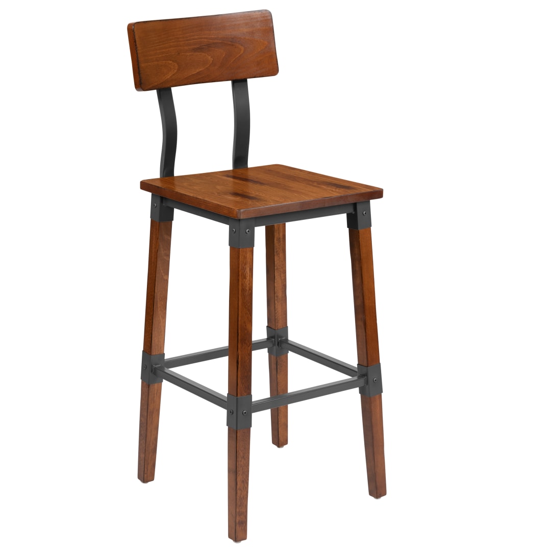 Jackson Rustic Antique Walnut Industrial Wood Dining Barstool