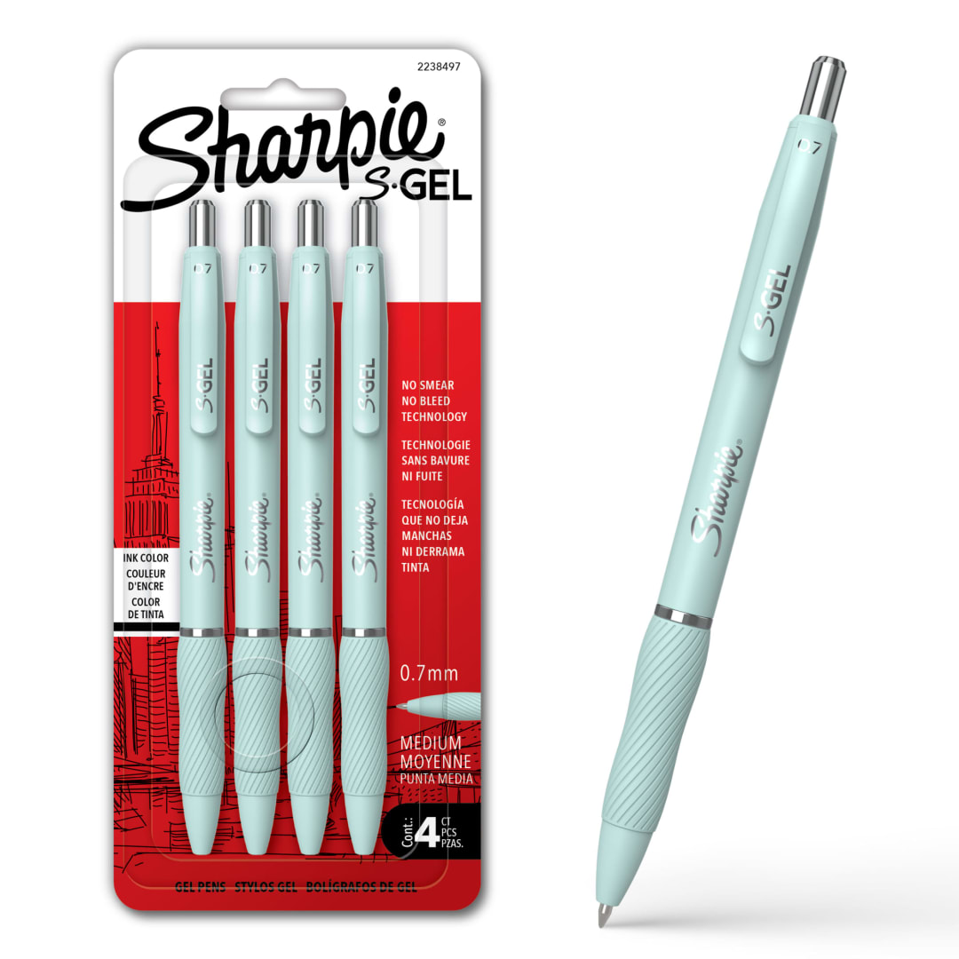 Sharpie S-Gel, Gel Pens, Medium Point (0.7mm), Ocean Fog Barrel, Black Ink, 4 Count