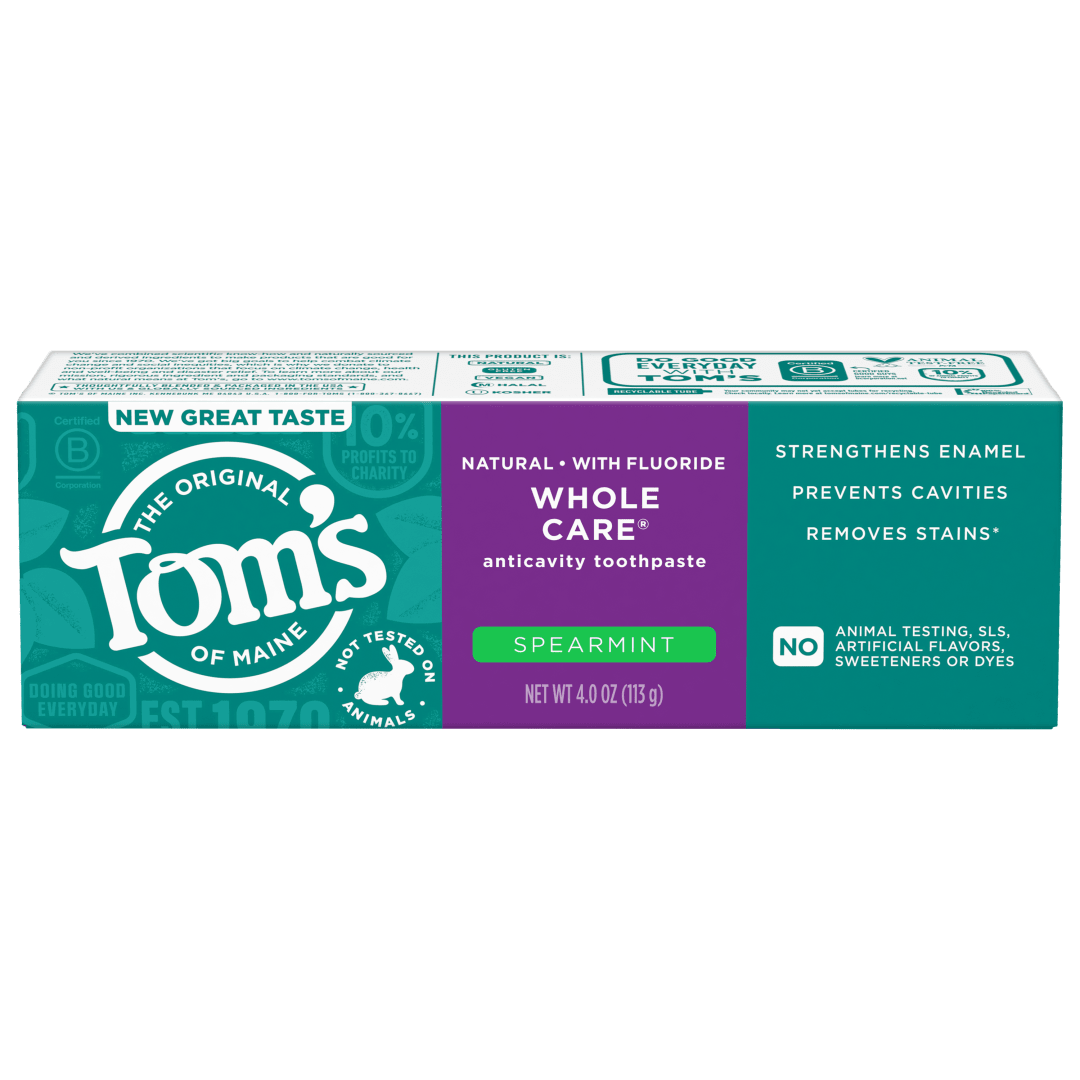 Tom's of Maine Whole Care Natural Toothpaste with Fluoride, Spearmint, 4 oz. 3-Pack