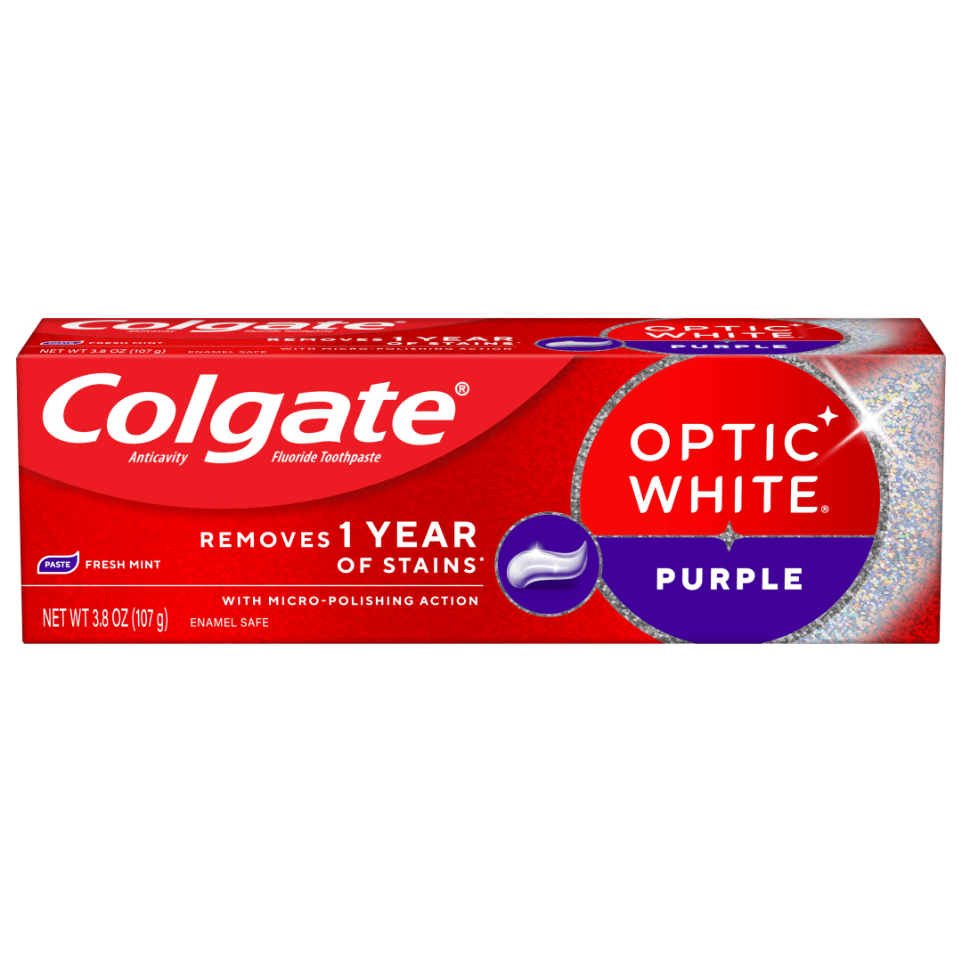 Colgate Optic White Purple Teeth Whitening Toothpaste, Anticavity Toothpaste with Fluoride, Fresh Mint Flavor, 3.8 OZ