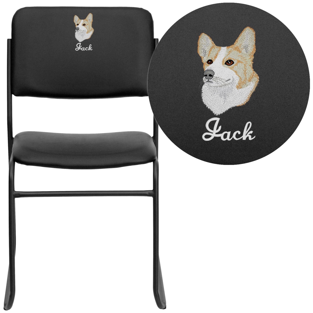 Embroidered HERCULES Series 500 lb. Capacity High Density Black Vinyl Stacking Chair with Sled Base