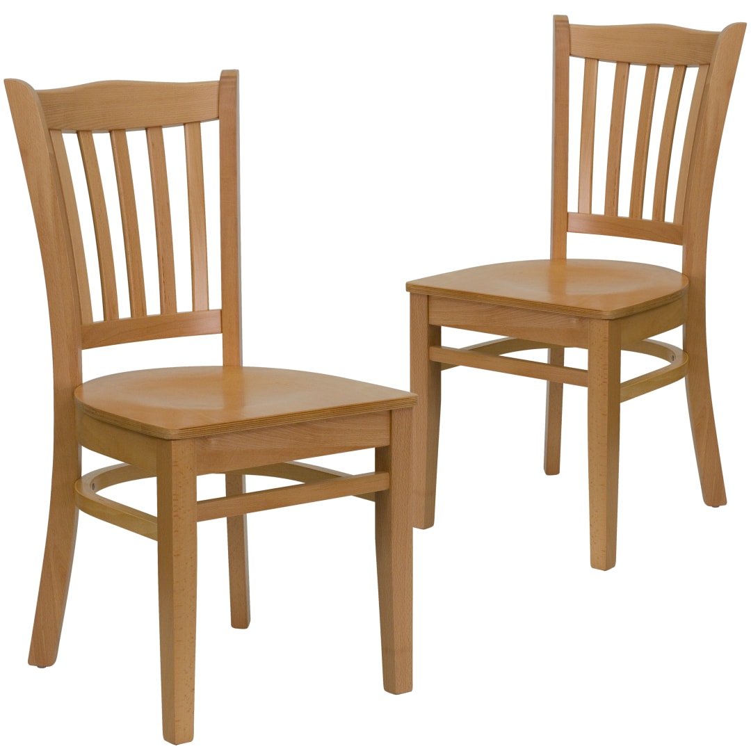 2 Pack HERCULES Series Vertical Slat Back Natural Wood Restaurant Chair