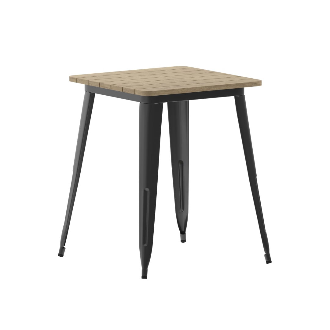 Declan Commercial Grade Indoor/Outdoor Dining Table, 23.75" Square All Weather Brown Poly Resin Top with Black Steel Base