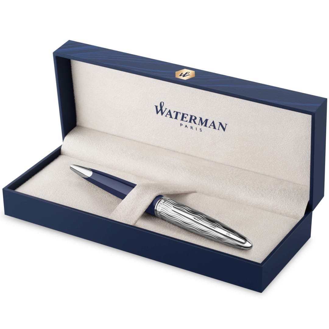 Waterman Carène bolígrafo | Metalizado y lacado en azul | Capuchón labrado | Tinta azul | Estuche de regalo