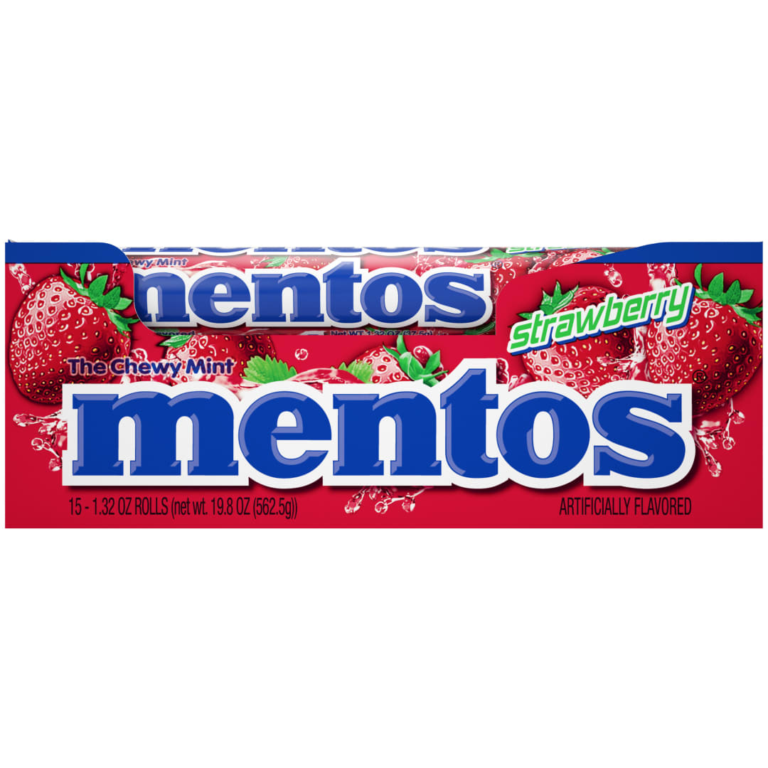 Mentos Chewy Mints Strawberry 14 pc Single Rolls - 15 Pack