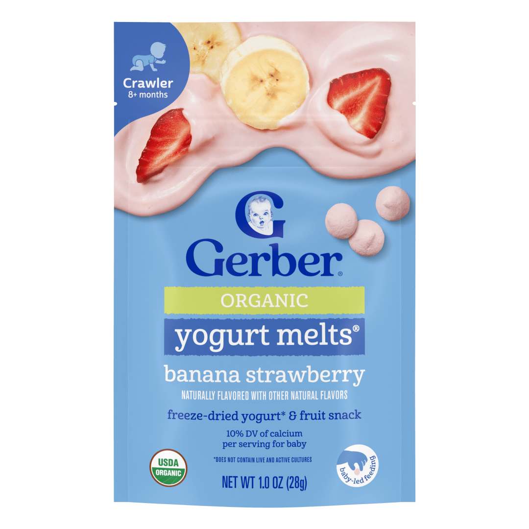 Gerber Stage 3 Baby Food Snacks, Banana Strawberry Organic Yogurt Melts, Baby Led Feeding
