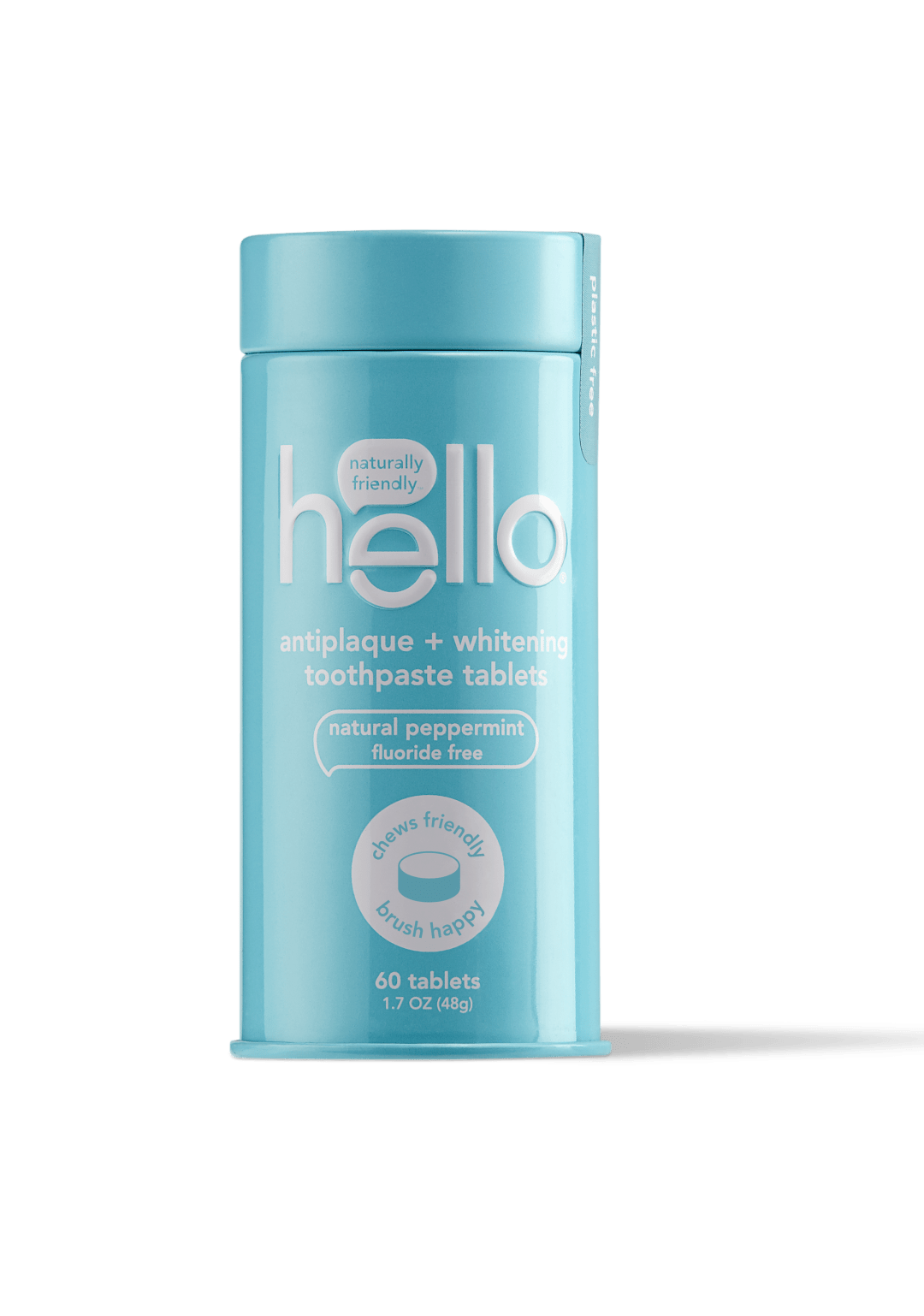 hello Antiplaque + Whitening Toothpaste Tablets with Natural Peppermint, Fluoride Free, Vegan & SLS Free, Plastic Free Tin