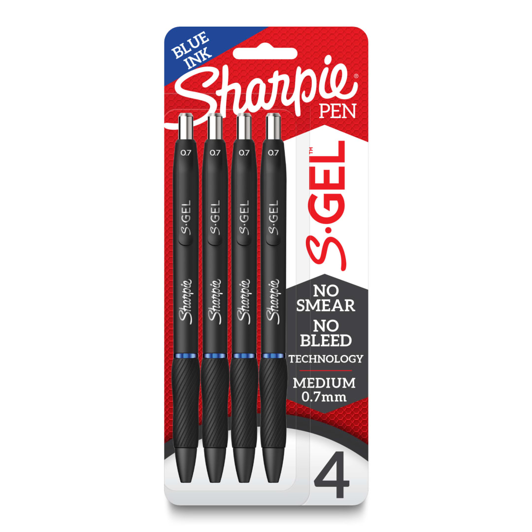 Sharpie® S-Gel, Gel Pens, Medium Point (0.7mm), Blue Ink Gel Pen, 4 Count