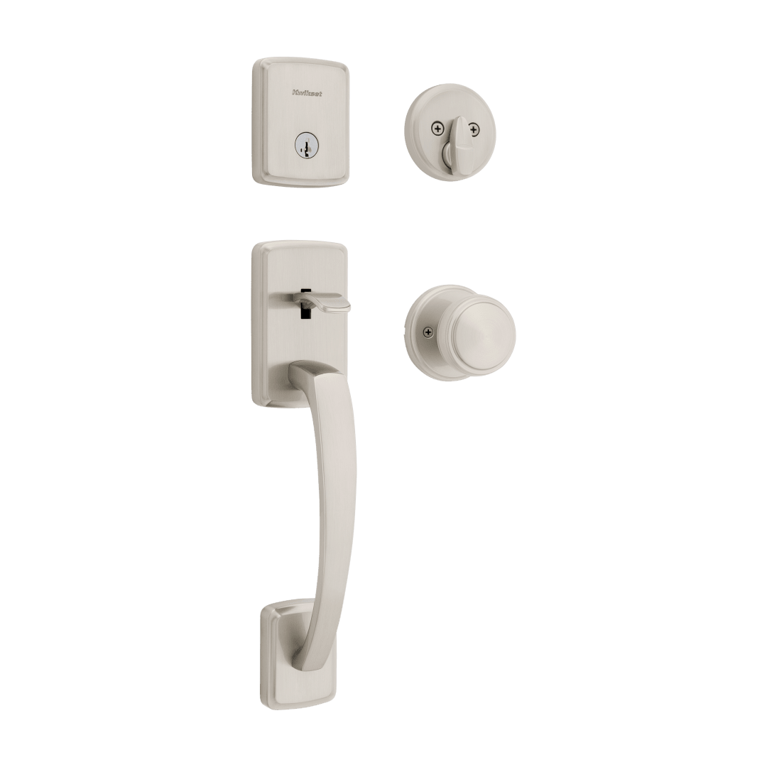 Brentford Single Cylinder Handleset w/ Sora Knob featuring SmartKey Security™ in Satin Nickel