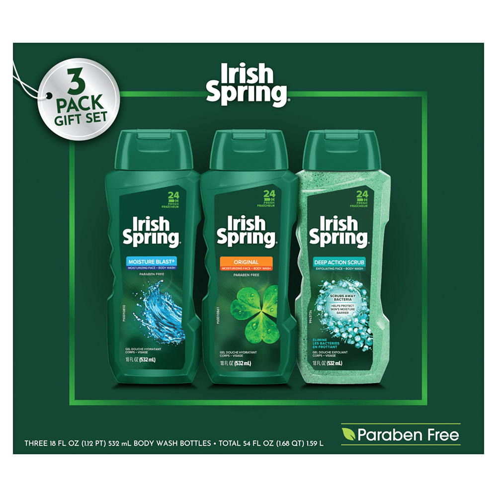 Irish Spring Body Wash Gift Pack, Original, Moisture Blast & Deep Action Scrub - 54 fluid ounce, 3 Pack