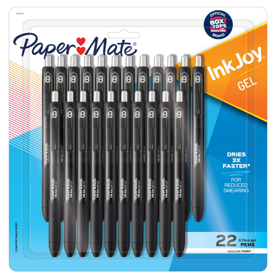 Paper Mate® InkJoy® Retractable Gel Pen, Medium Point (0.7mm), Black, 22 Count