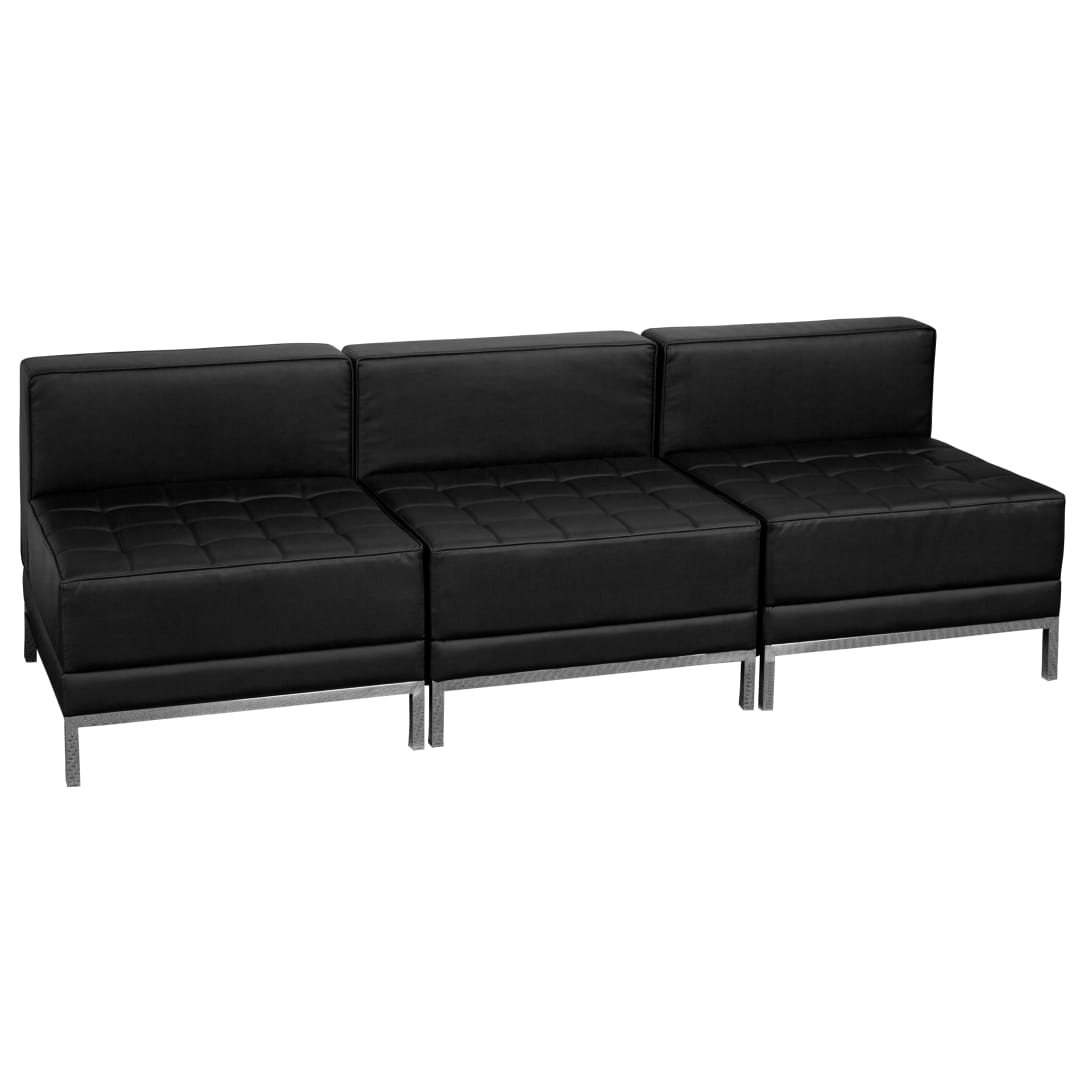 HERCULES Imagination Series Black LeatherSoft Lounge Set with Ganging Clips, 3 Pieces