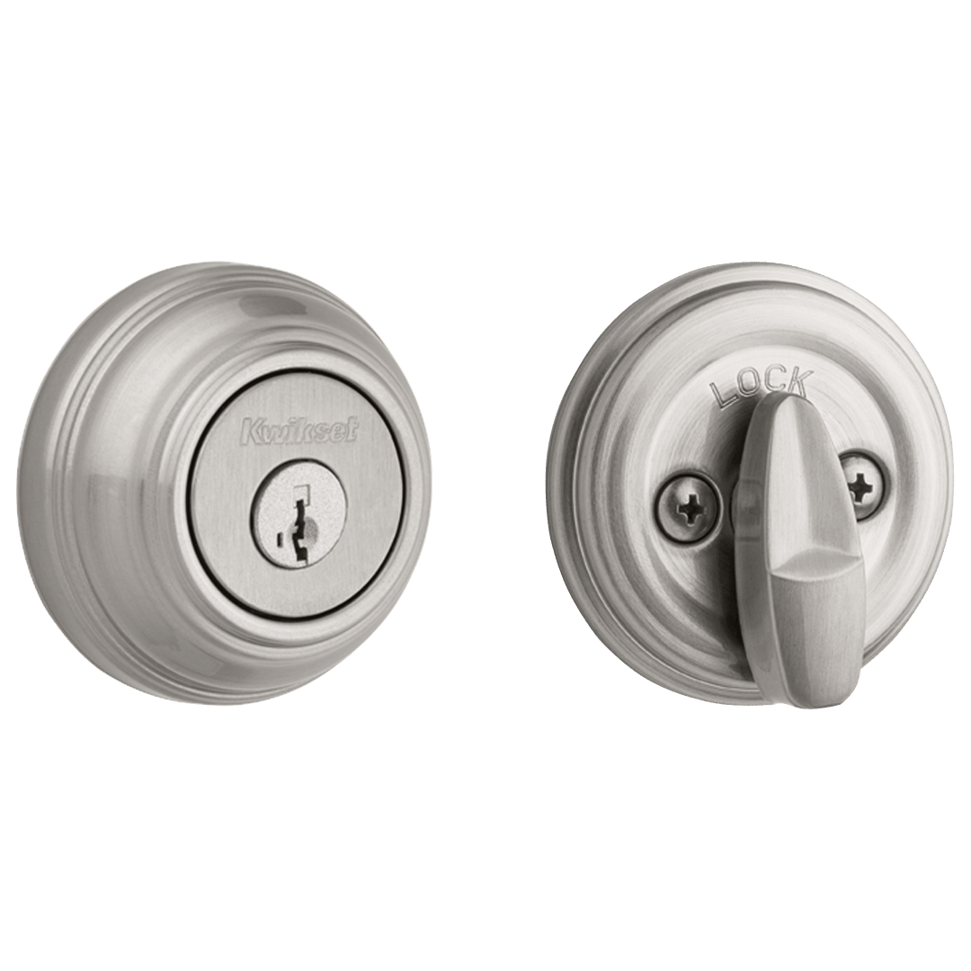 982 Single Cylinder Round Deadbolt in Satin Nickel featuring SmartKey Security