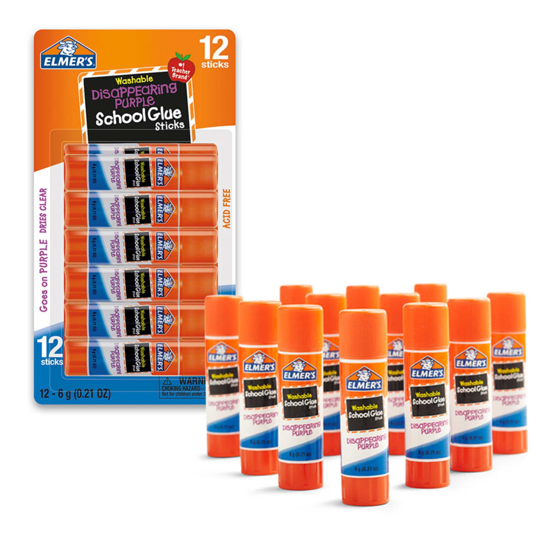 Elmer's Disappearing Purple School Glue Sticks, Washable, 0.21 Ounce Glue Sticks, 12 Count