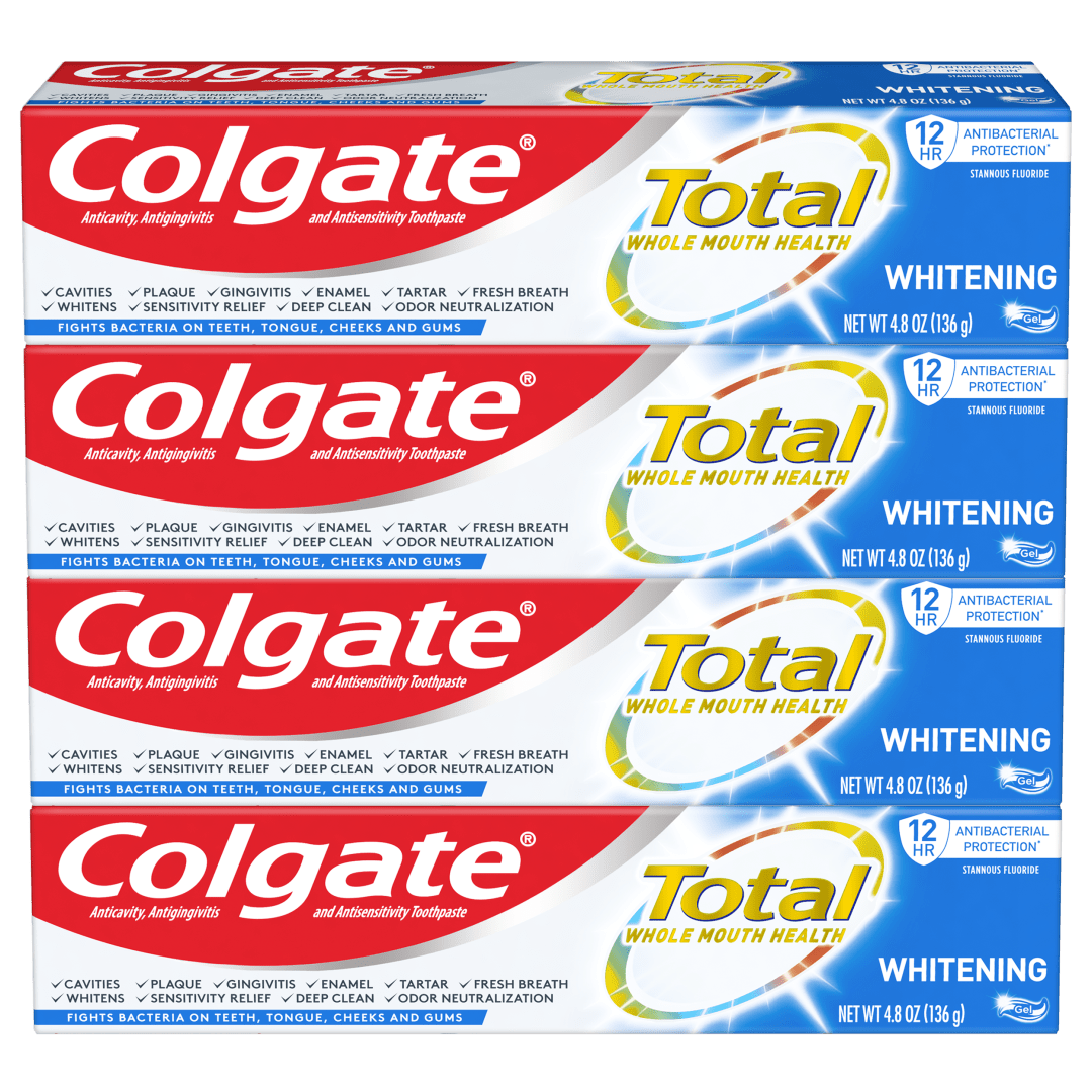 Colgate Total Whitening Toothpaste Gel, Mint Toothpaste, 4 Pack, 4.8 oz Tubes