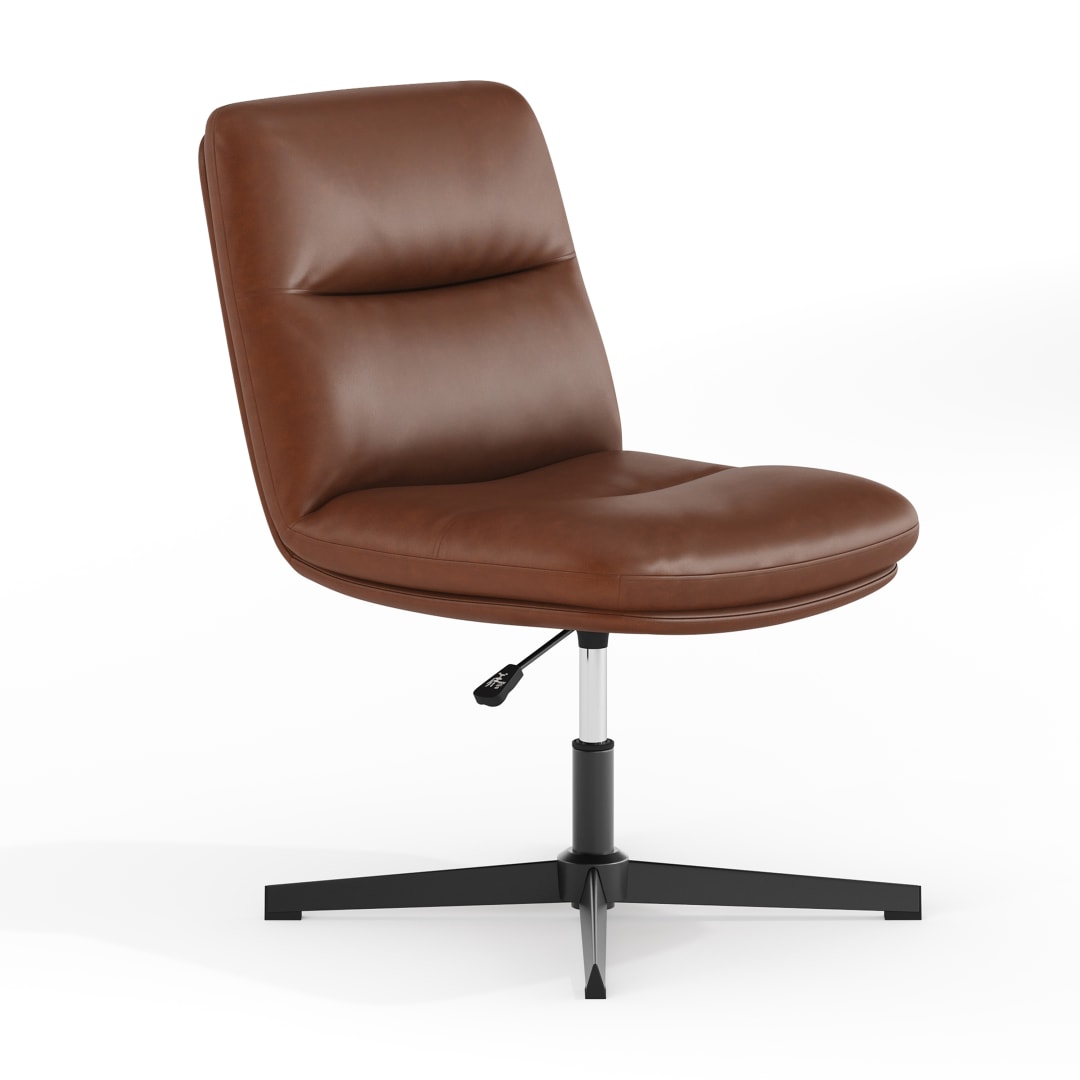 Chloe Commercial Mid-Back Cognac Padded LeatherSoft Armless Stationary Task Office Chair with Adjustable Height, Swivel Function, and Black Frame