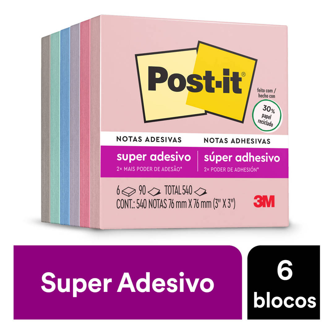 Bloco de Notas Super Adesivas Post-it®, Coleção Paixão por Viajar, 76 mm x 76 mm, 6 Blocos