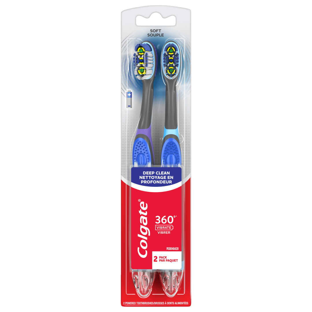 Colgate 360 Vibrate Deep Clean Battery Powered Electric Toothbrush, Soft, 2 Pack