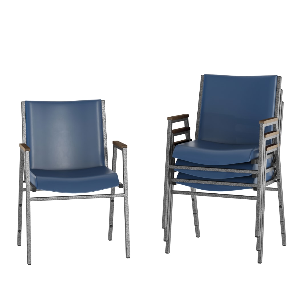 4 Pack HERCULES Heavy Duty Navy Vinyl Stack Chair with Arms