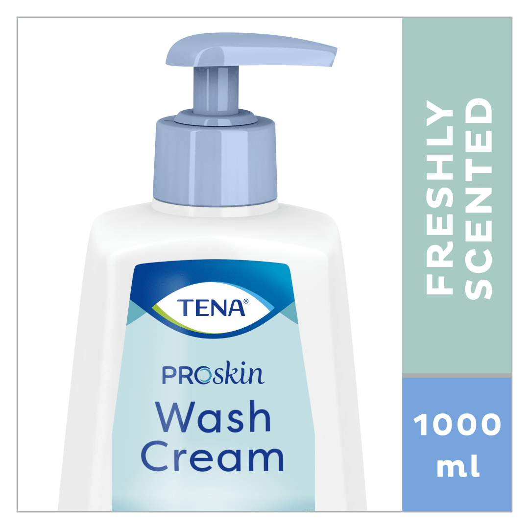TENA ProSkin Wash Cream – Freshly-Scented No-Rinse Cleansing Cream for Fragile Skin with Moisturising and Odour Control, Dermatologically Tested - 1L Bottle
