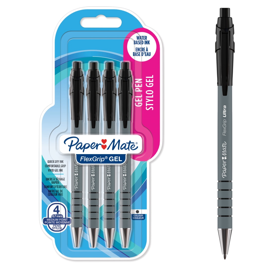 Paper Mate® FlexGrip® Gel Pens | Medium Point (0.7 mm) | Black Ink | 4 Count