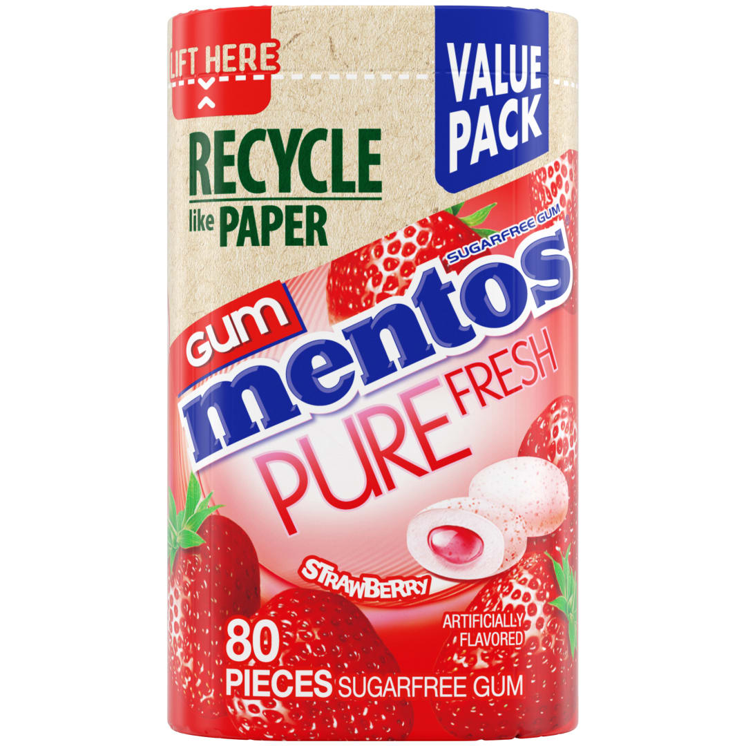 Mentos Gum Pure Fresh Sugar Free Chewing Gum Strawberry 80 pc Paperboard Bottle