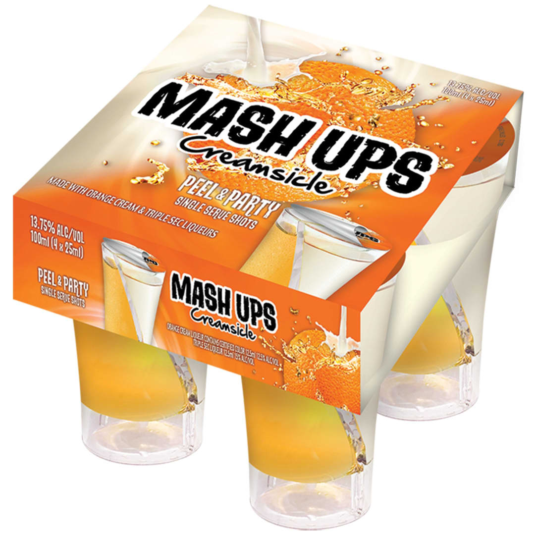 MASH UPS Peel and Party Single Serve Shots Creamsicle Liqueur 4 Pack 100ml (4x25ml) 27.5 Proof