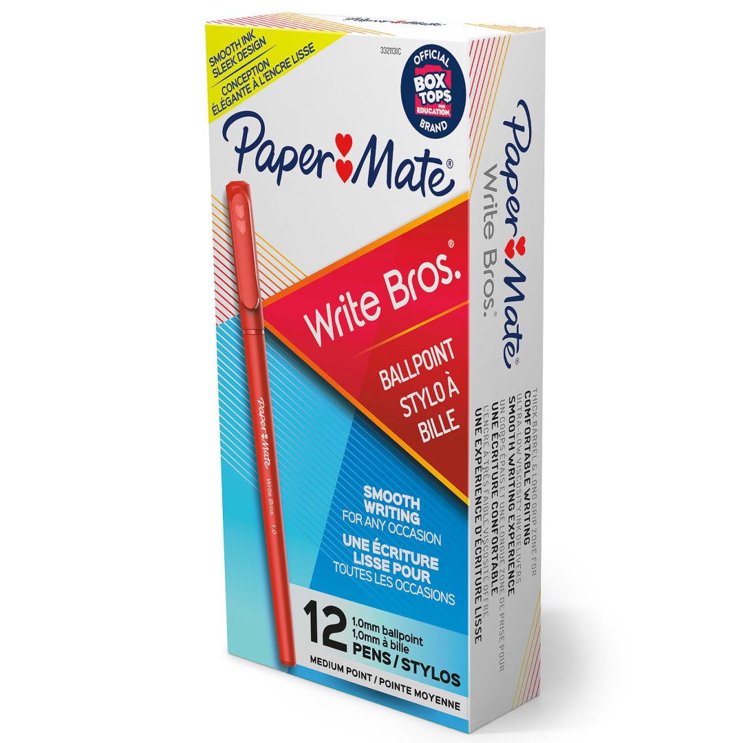 Paper Mate® Ballpoint Pens, Write Bros. Red Ink Pens, Medium Point (1.0mm), 12 Count
