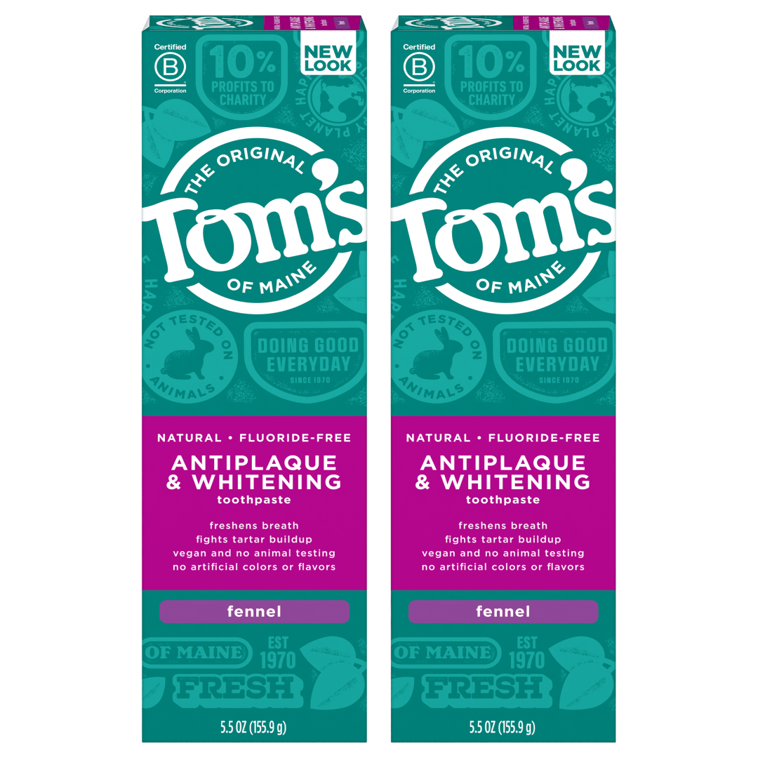 Tom's of Maine Fluoride-Free Antiplaque & Whitening Natural Toothpaste, Fennel, 5.5 oz. 2-Pack