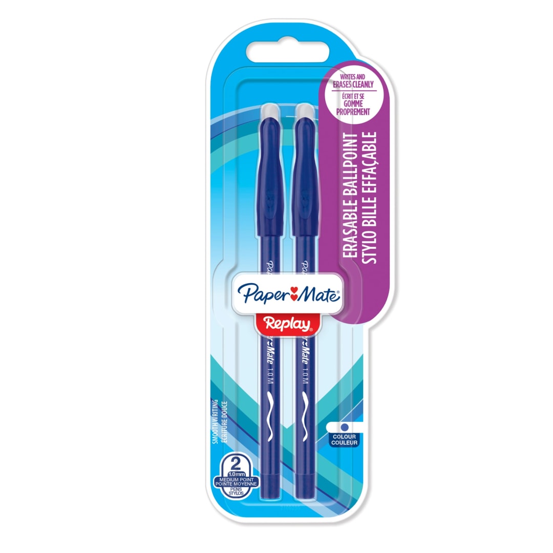 Paper Mate® Replay Erasable Ballpoint Pen | Medium Point (1.0 mm) | Blue | 2 Count