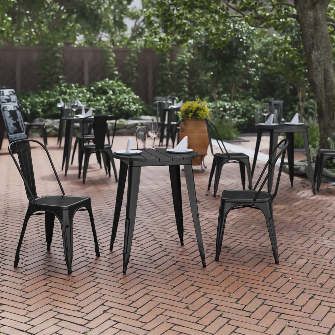 Declan Commercial Grade Indoor/Outdoor Dining Table, 23.75" Round All Weather Black Poly Resin Top with Black Steel Base