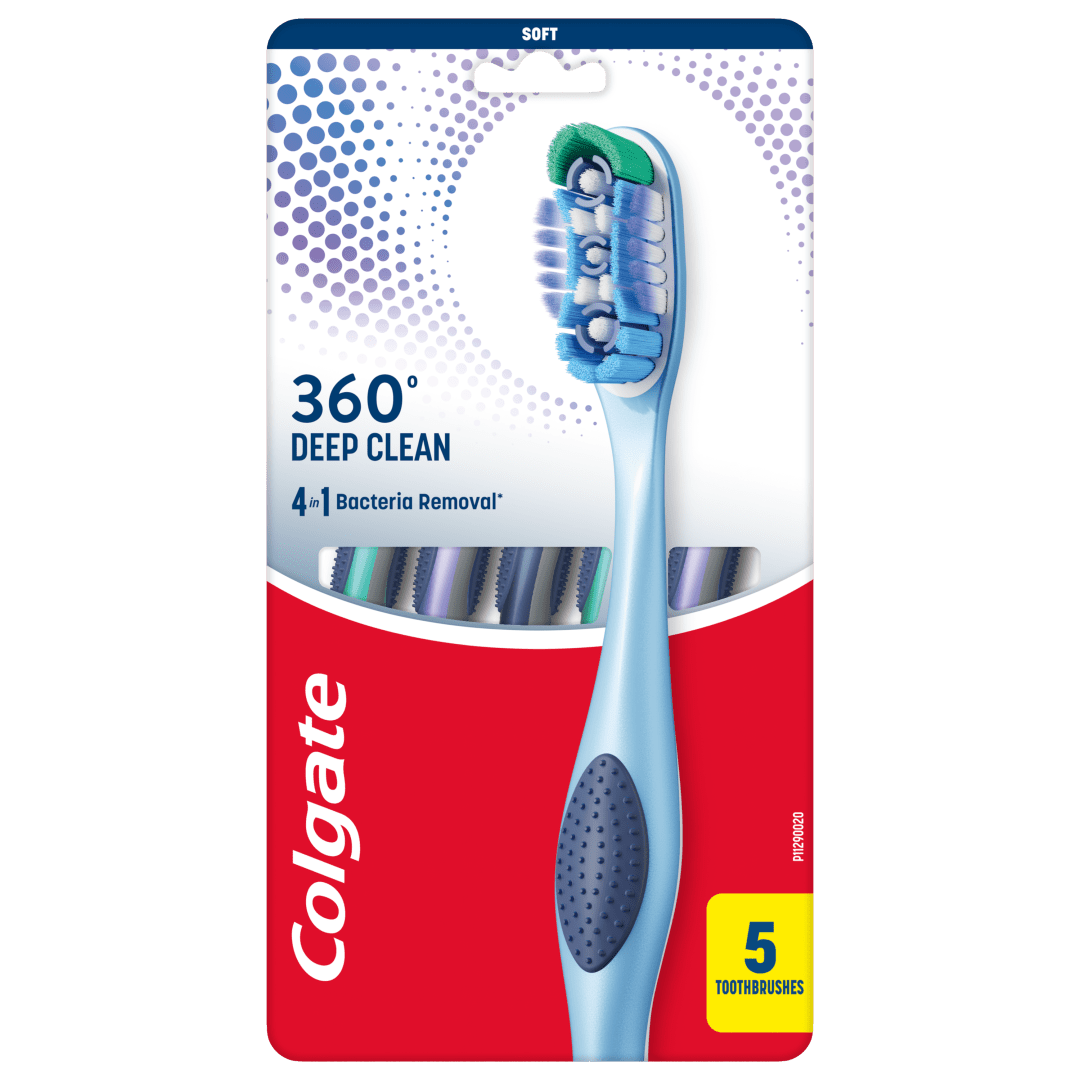 Colgate 360 Deep Clean Toothbrush Pack, Soft Adult Toothbrushes, 5 Pack