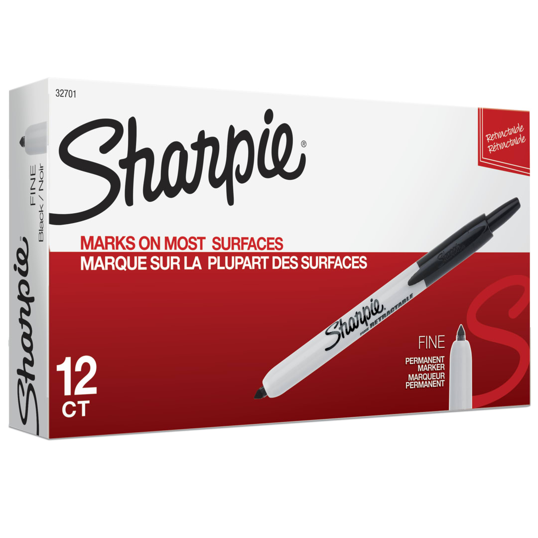 Sharpie® Retractable Permanent Markers, Fine Point, Black, 12 Count