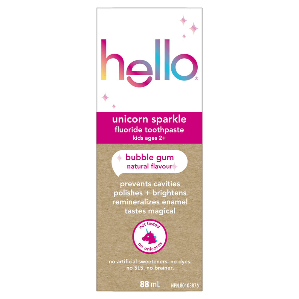 hello Unicorn Sparkle Kids Toothpaste with Fluoride, Bubble Gum Toothpaste, 119 g Tube