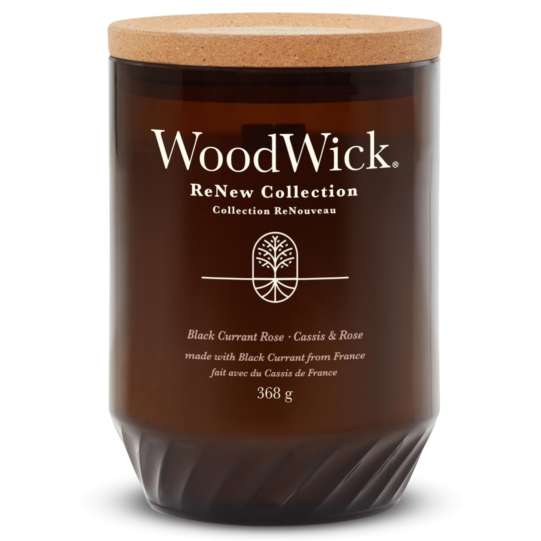 WoodWick ReNew Scented Candle with Crackling Wick | Black Currant & Rose Large Candle | Plant Based Soy Coconut Wax Blend | Made with Recycled Materials | Perfect Gifts for Women