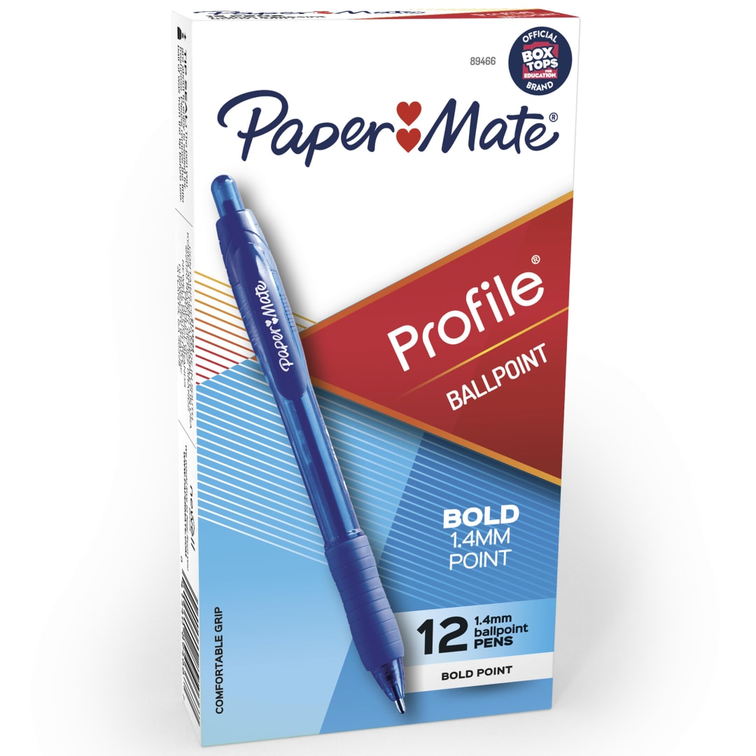 Paper Mate® Profile® Retractable Ballpoint Pens, Bold Point (1.4mm), Blue, 12 Count