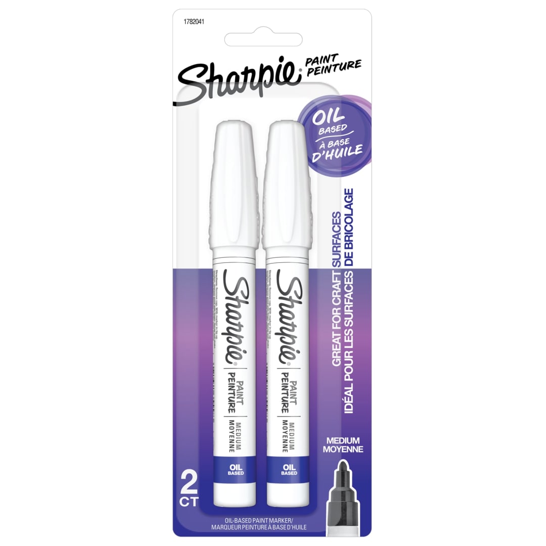 Sharpie® Oil-Based Paint Markers, Medium Point, White, Great for Rock Painting, 2 Count