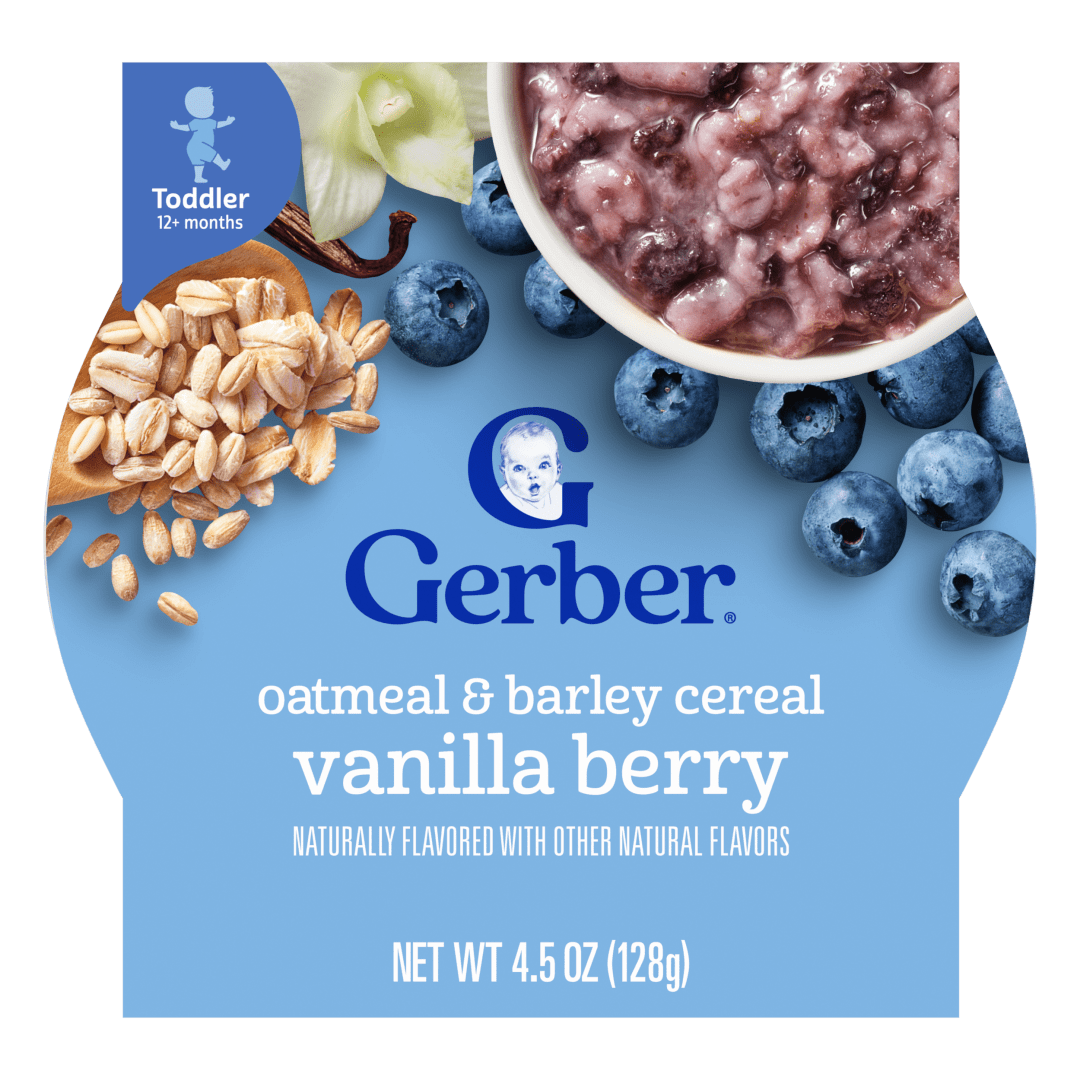 Gerber Toddler Food, Oatmeal and Barley Vanilla Berry Cereal, Toddler Oatmeal