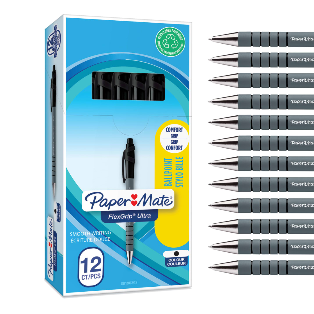 Paper Mate® FlexGrip® Ultra® Retractable Ballpoint Pens | Medium Point (1.0mm) | Black | 12 Count