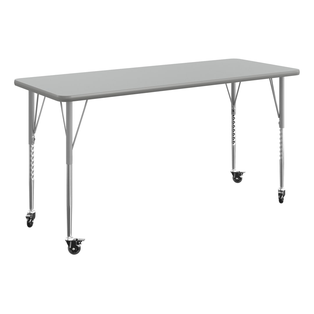 Wren 60" x 24" Adjustable Height Activity Table, Thermal Laminate Top, Silver Standard Legs with Locking Casters, Gray/Gray