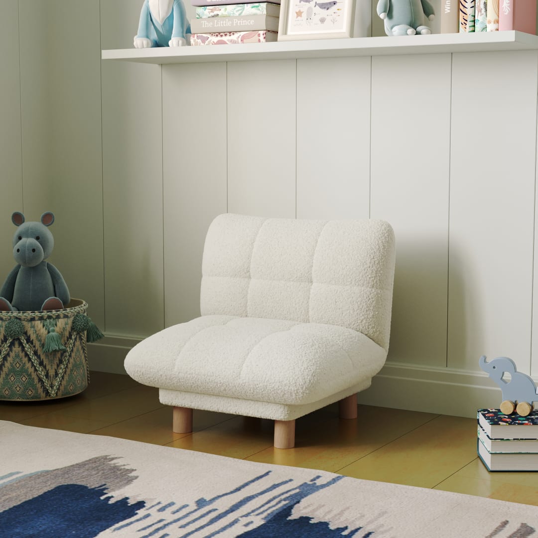 Roselight Faux Shearling Cushioned Chair with Tufted Seat and Back, Comfortable Padding, and Solid Wood Cylindrical Legs in Marshmallow