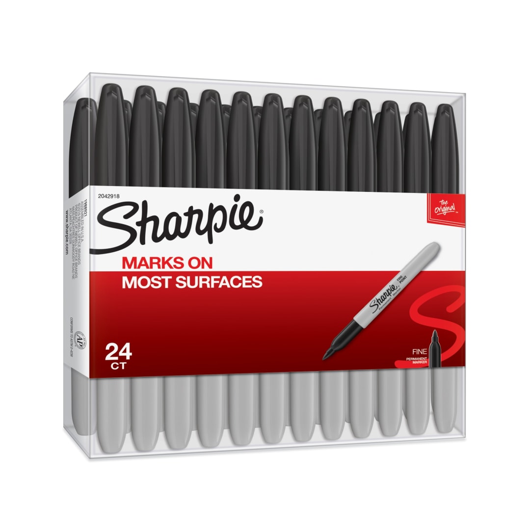 Sharpie® Permanent Markers, Fine Point, Black, 24 Count