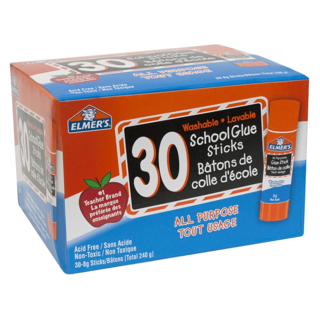 Elmer's School Glue Sticks, All-Purpose, Washable, Non-Toxic, 8 g, 30 Count