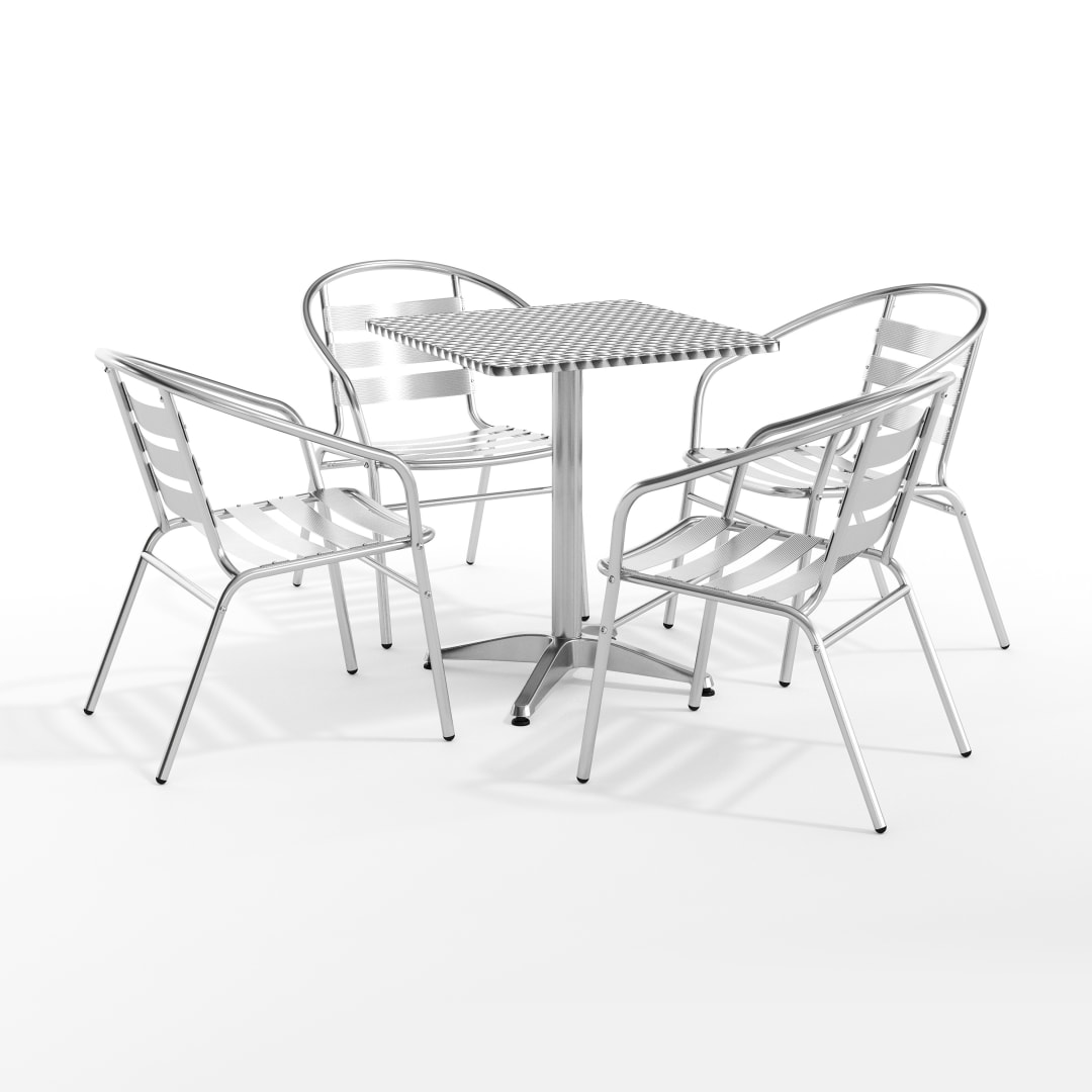 Lila 23.5'' Square Aluminum Indoor-Outdoor Table Set with 4 Slat Back Chairs
